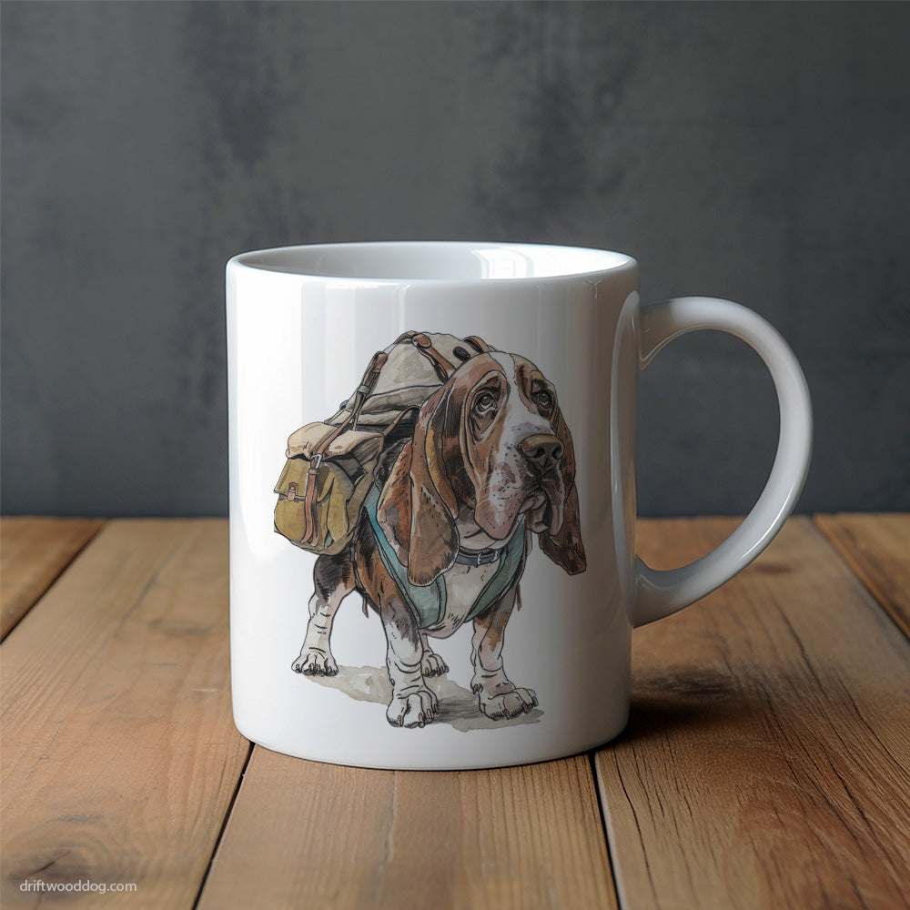 Basset Hound Hiking with a Backpack Mug – Unique Dog Cups | Dog-Themed Mugs