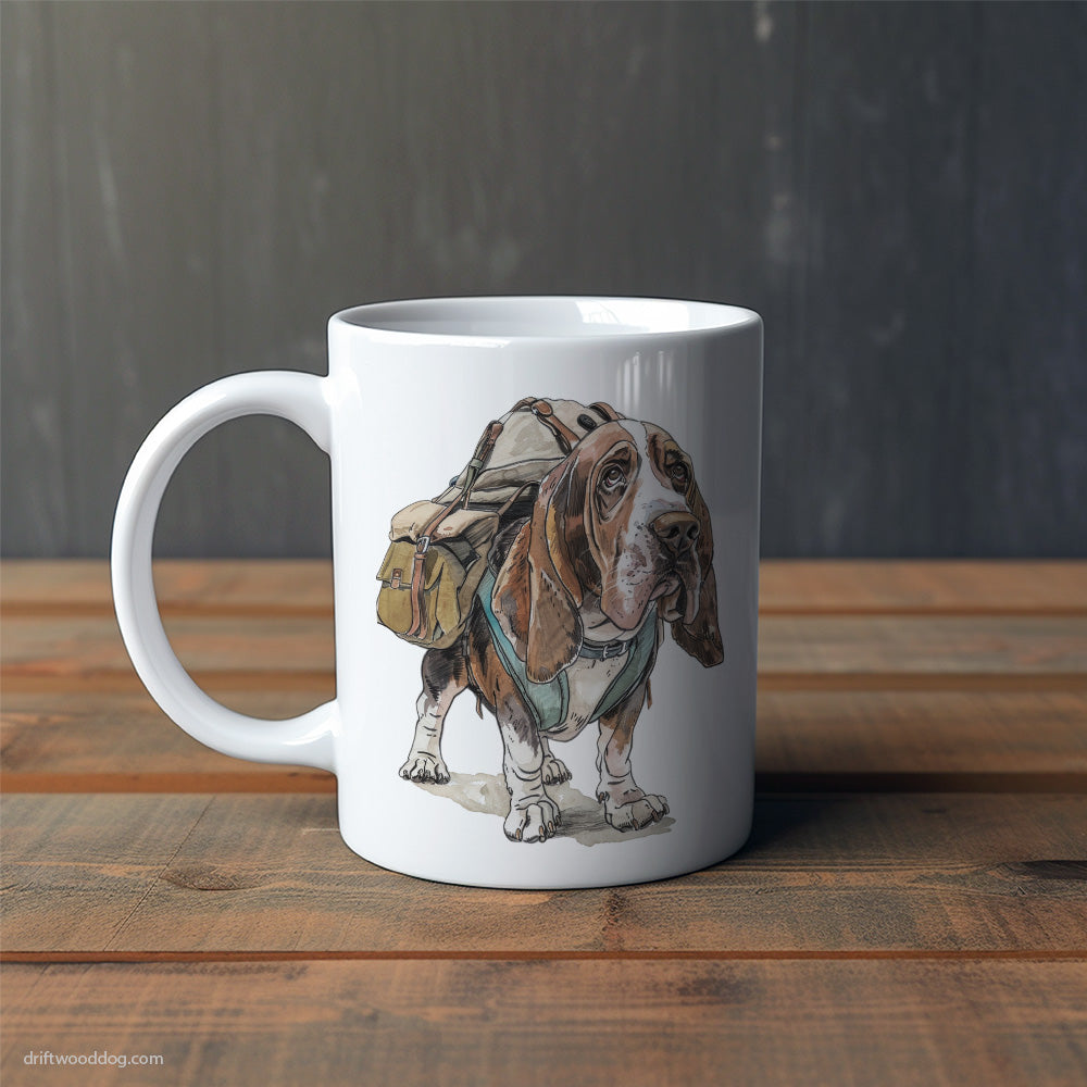 Basset Hound Hiking with a Backpack Mug – Cute Dog-Themed Mugs | Perfect Gifts for Dog Lovers