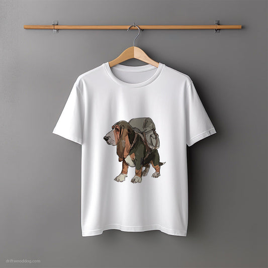 Basset Hound Wandering with a Backpack T-Shirt – Unisex Tee for Dog Lovers