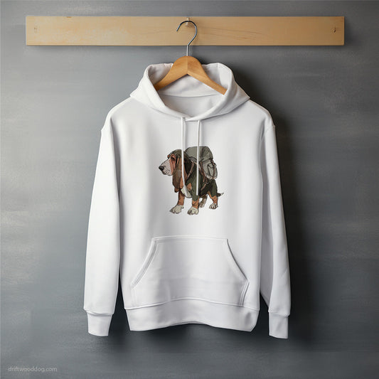 Basset Hound Wandering with a Backpack Hoodie – Unisex Hoodie for Dog Lovers