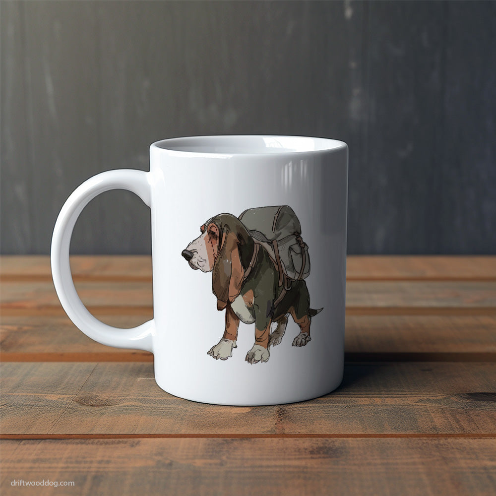 Basset Hound Wandering with a Backpack Mug – Cute Dog-Themed Mugs | Perfect Gifts for Dog Lovers