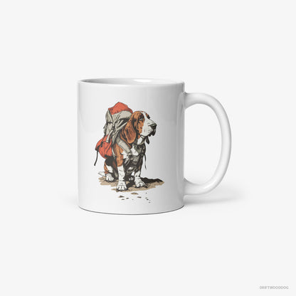 Basset Hound Rambling with a Rucksack White Mug