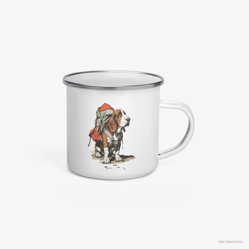 Basset Hound Rambling with a Rucksack Enamel Mug