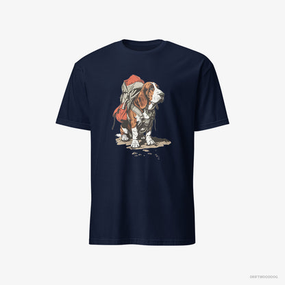 Basset Hound Rambling with a Rucksack Navy T-Shirt