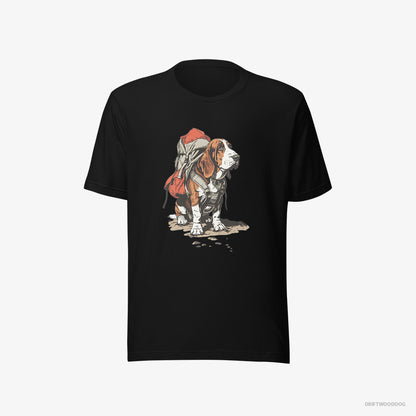 Basset Hound Rambling with a Rucksack Black T-Shirt