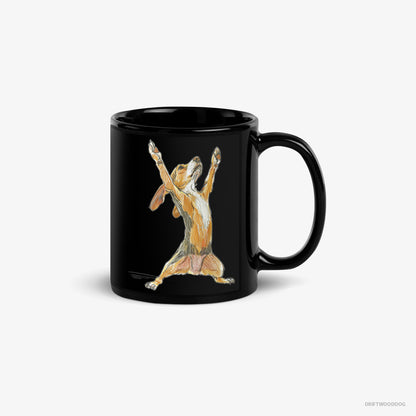 Dachshund Mug – Unisex Black Mug Classic – Doing Sport (on White Background)