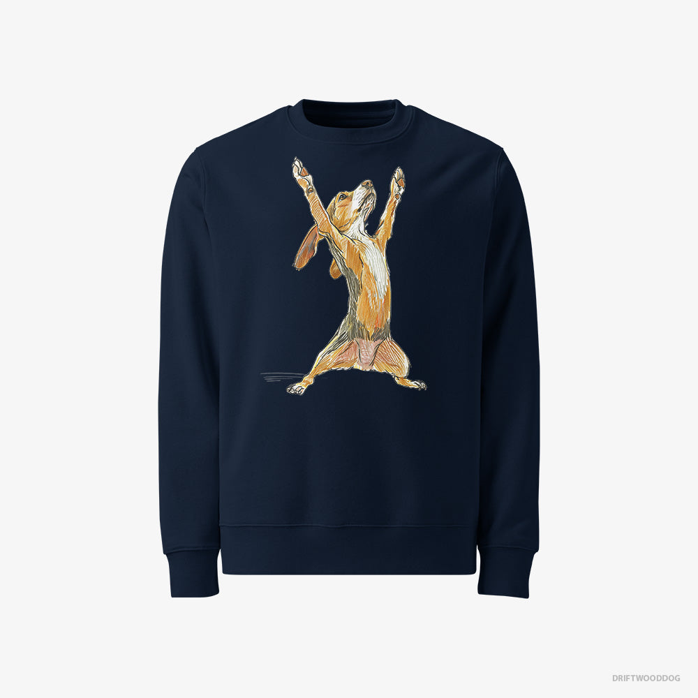 Dachshund Sweatshirt – Men Navy Sweatshirt Classic – Doing Sport (on White Background)