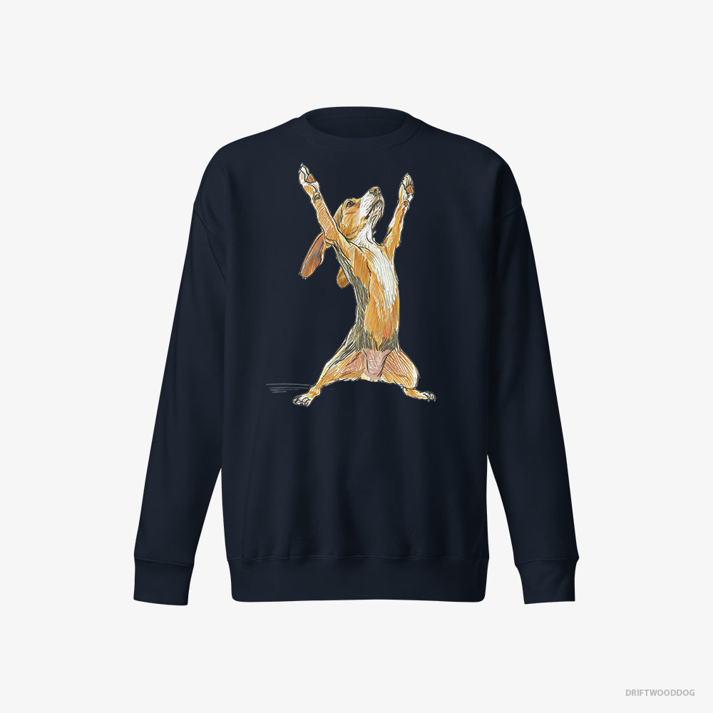 Dachshund Sweatshirt – Men Navy Sweatshirt Eco-Friendly – Doing Sport (on White Background)