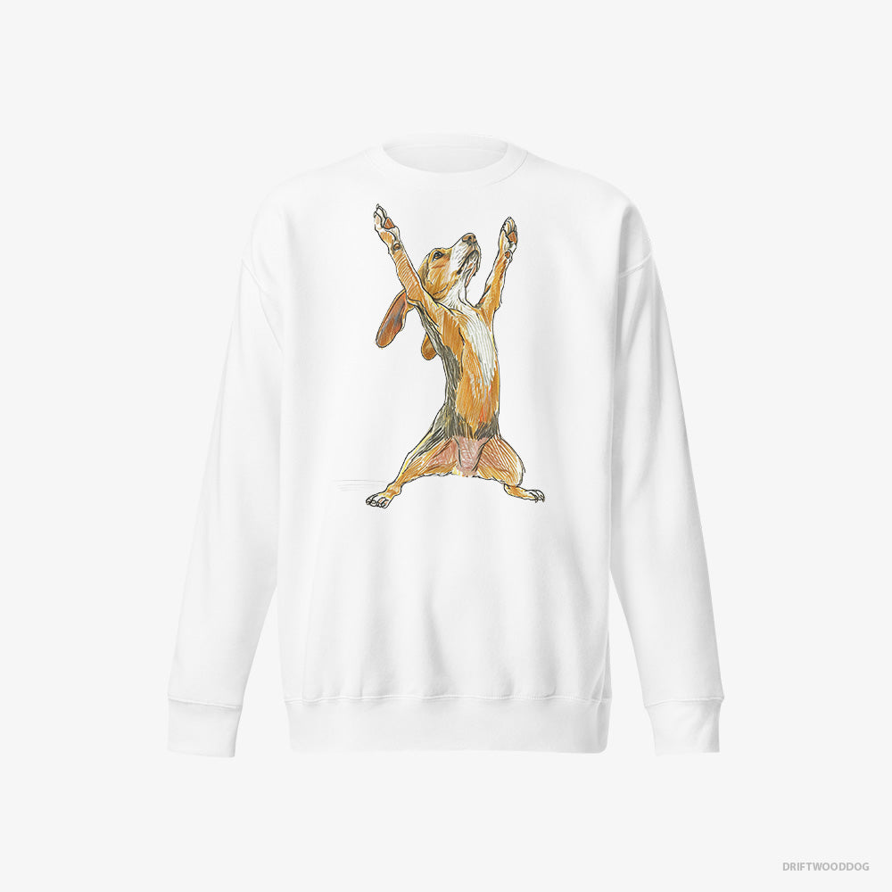 Dachshund Sweatshirt – Men White Sweatshirt Eco-Friendly – Doing Sport (on White Background)