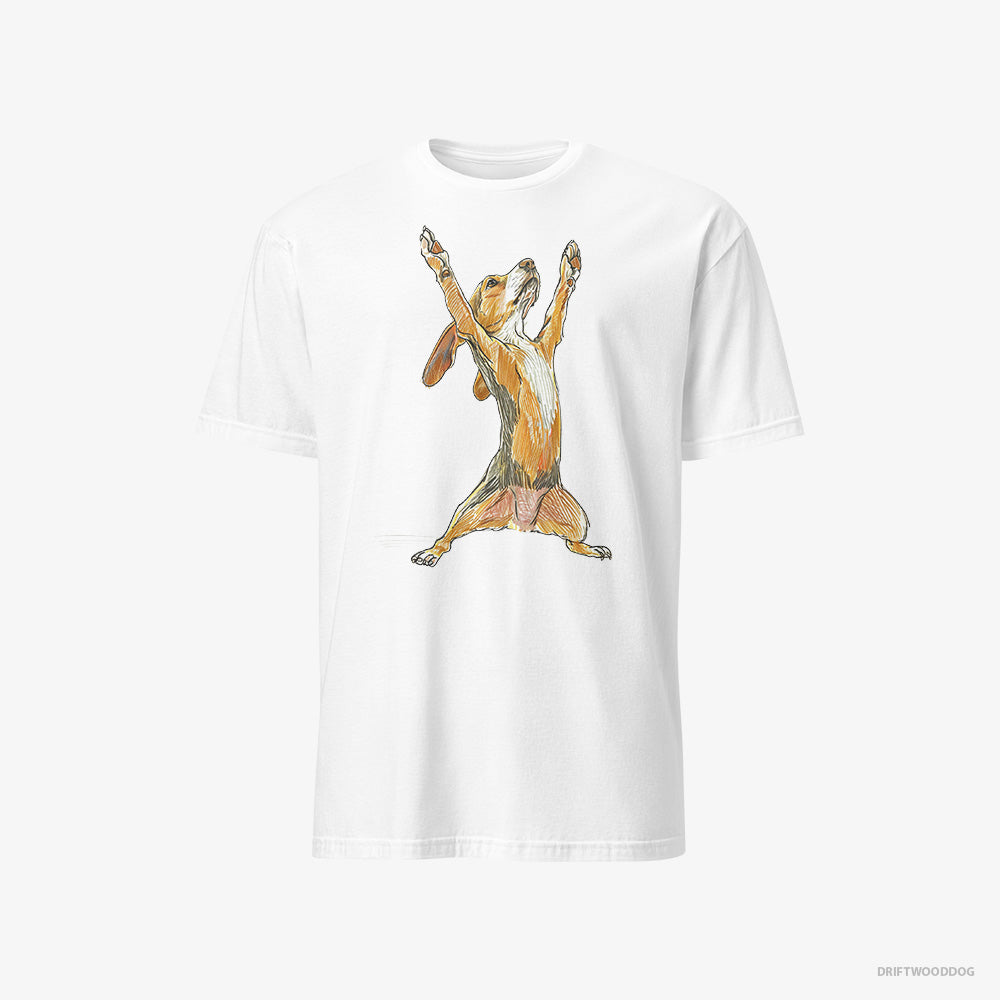 Dachshund T-Shirt – Men White T-Shirt Classic – Doing Sport (on White Background)