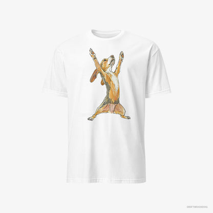 Dachshund T-Shirt – Men White T-Shirt Classic – Doing Sport (on White Background)