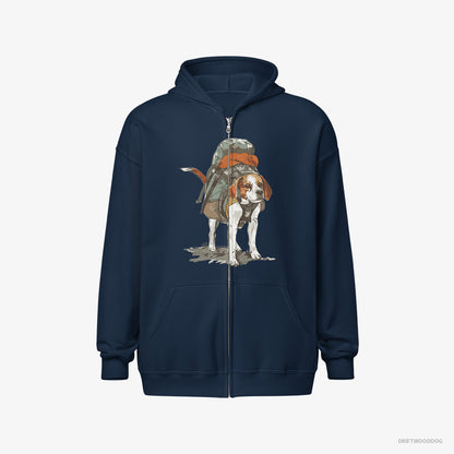 Beagle Hoodie – Men Navy Hoodie Full-Zip – Hiking (on White Background)