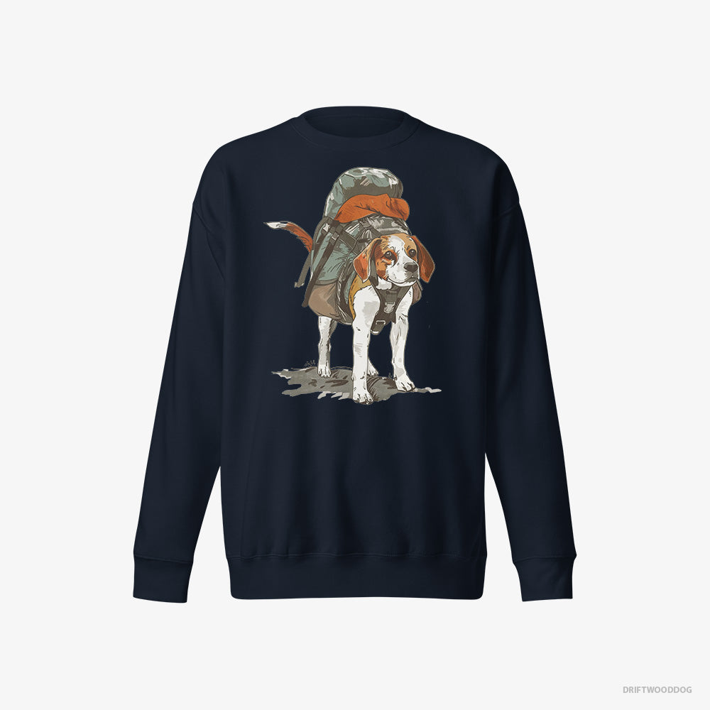 Beagle Sweatshirt – Women Navy Sweatshirt Eco-Friendly – Hiking (on White Background)