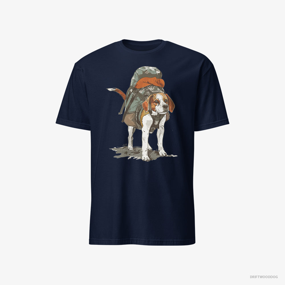 Beagle T-Shirt – Men Navy T-Shirt Classic – Hiking (on White Background)