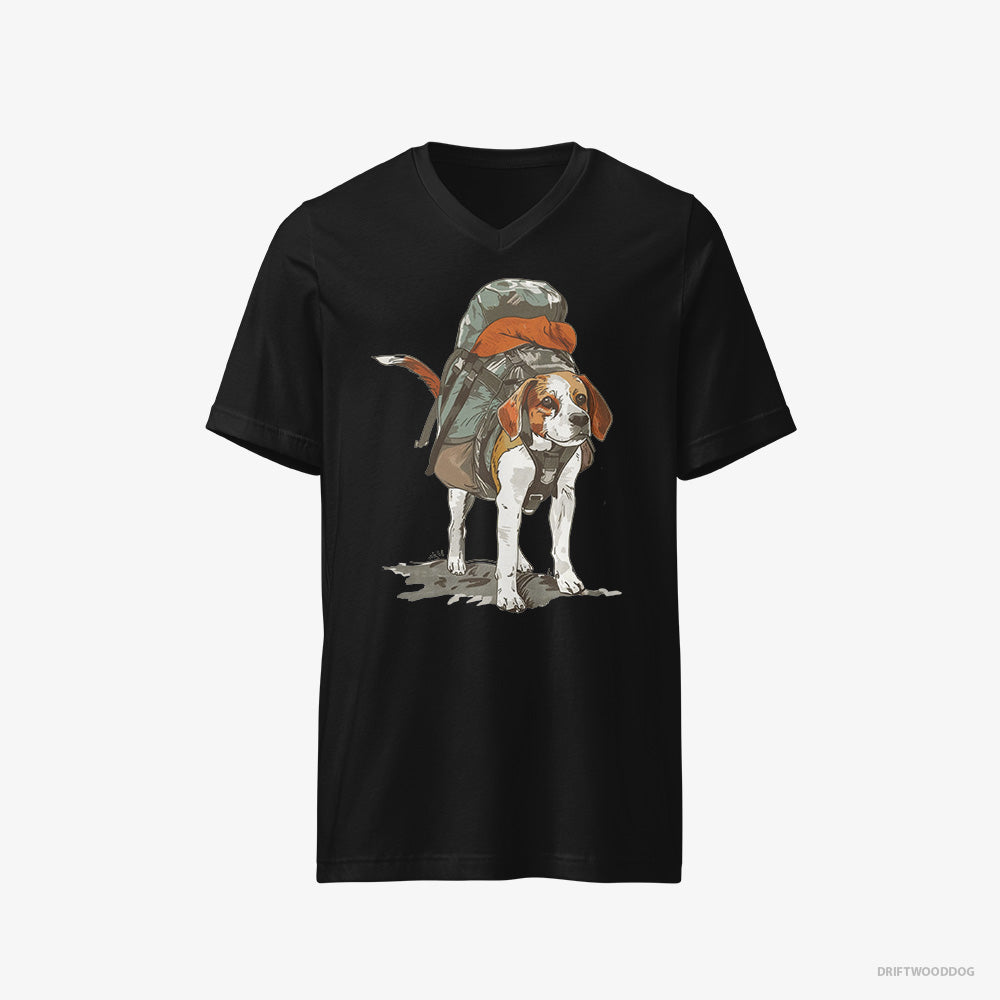 Beagle T-Shirt – Men Black T-Shirt V-Neck – Hiking (on White Background)