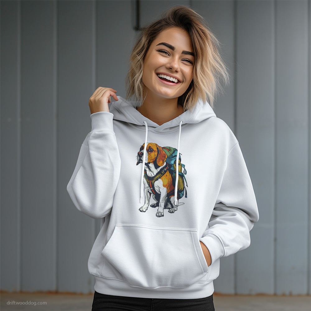 Beagle Wandering with a Backpack Hoodie – Dog Graphic Hoodie for Women