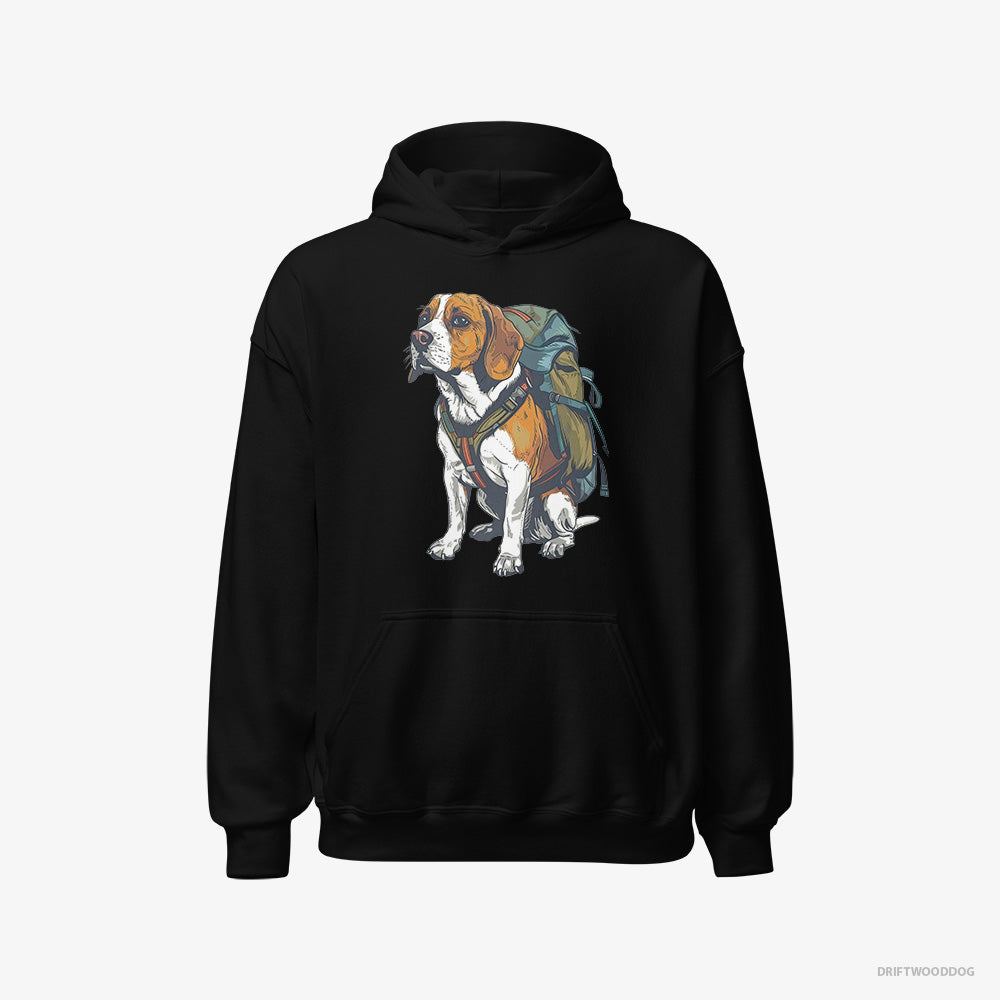 Beagle Hoodie – Men Black Hoodie Classic – Wandering with a Backpack (on White Background)