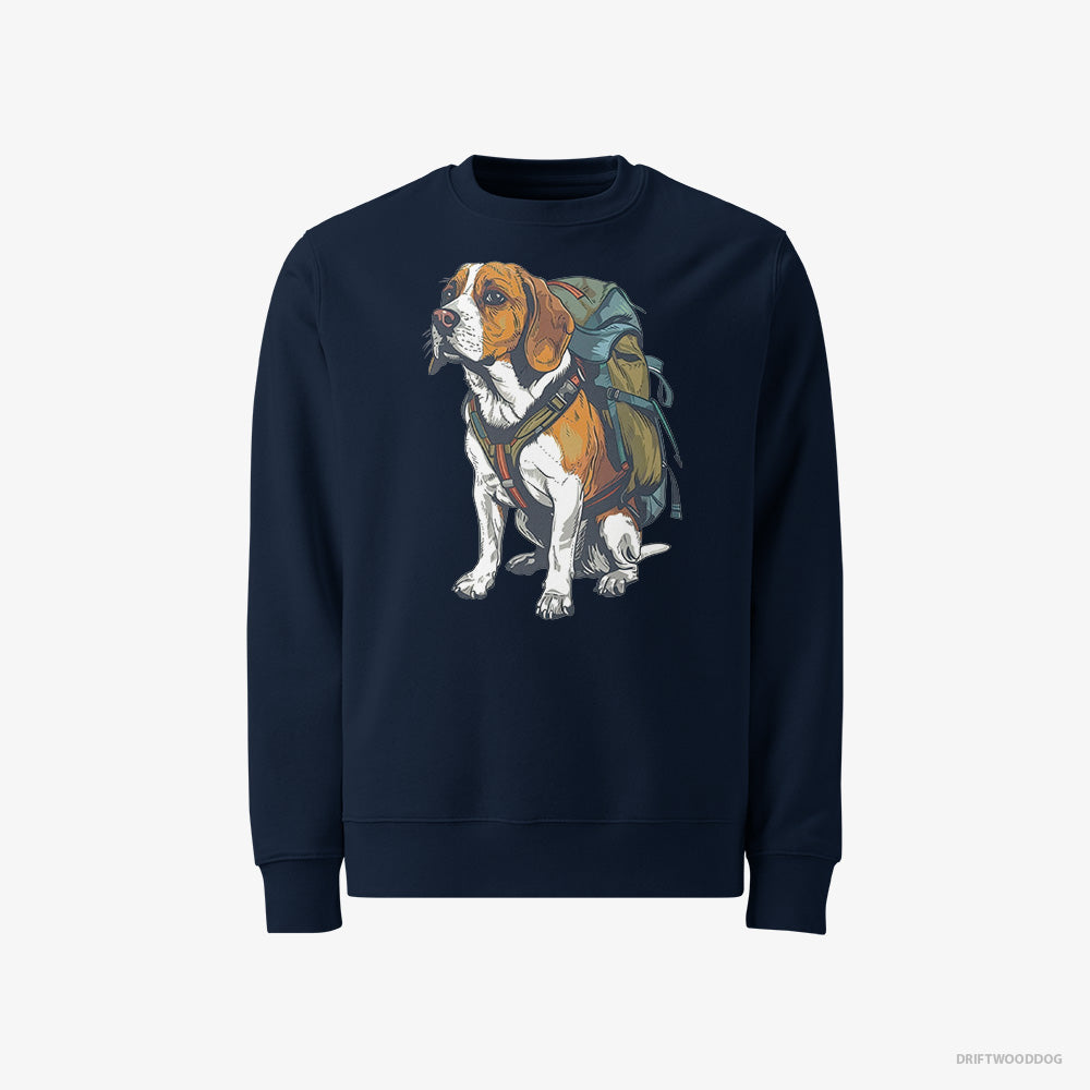 Beagle Sweatshirt – Men Navy Sweatshirt Classic – Wandering with a Backpack (on White Background)