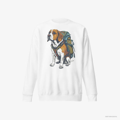 Beagle Wandering with a Backpack White Sweatshirt