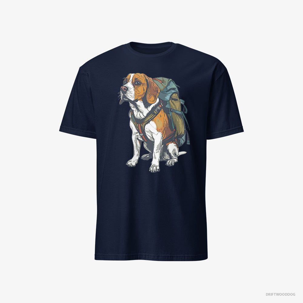 Beagle T-Shirt – Men Navy T-Shirt Classic – Wandering with a Backpack (on White Background)