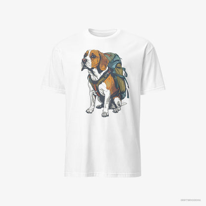 Beagle T-Shirt – Men White T-Shirt Classic – Wandering with a Backpack (on White Background)