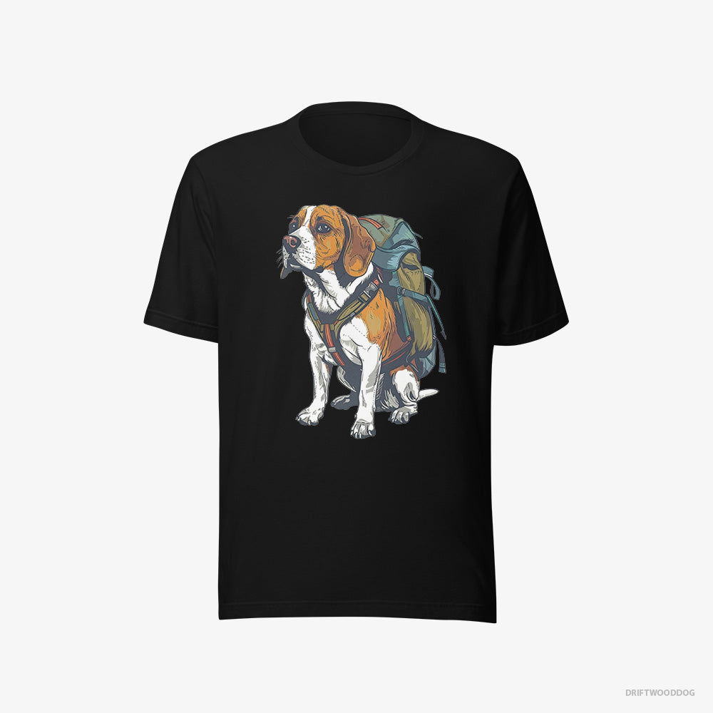 Beagle T-Shirt – Men Black T-Shirt Eco-Friendly – Wandering with a Backpack (on White Background)