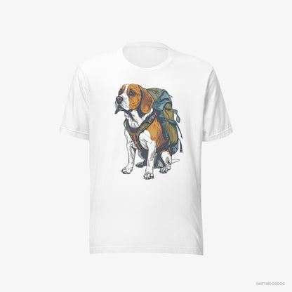 Beagle T-Shirt – Men White T-Shirt Eco-Friendly – Wandering with a Backpack (on White Background)