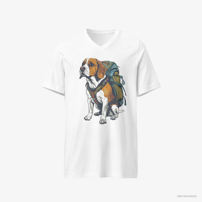 Beagle Wandering with a Backpack White T-Shirt