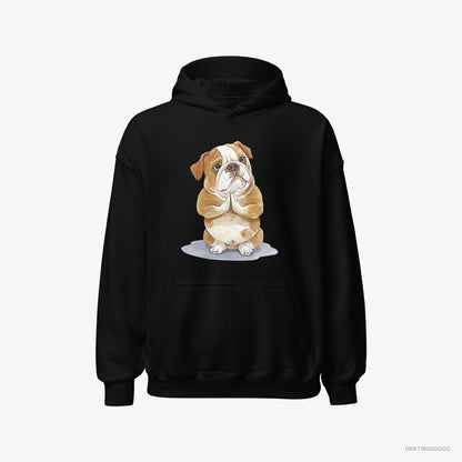 Bulldog Hoodie – Men Black Hoodie Classic – Doing Yoga (on White Background)