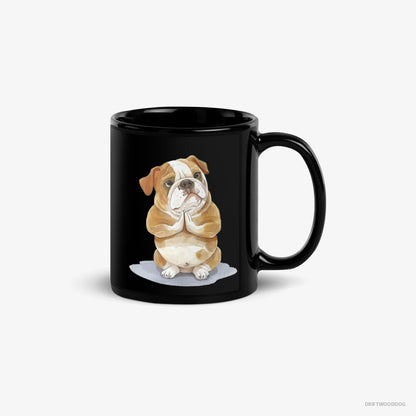 Bulldog Mug – Unisex Black Mug Classic – Doing Yoga (on White Background)