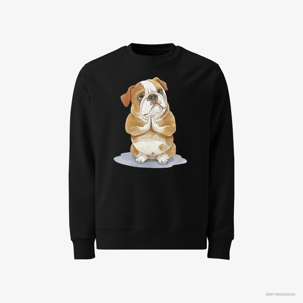 Bulldog Sweatshirt – Men Black Sweatshirt Classic – Doing Yoga (on White Background)