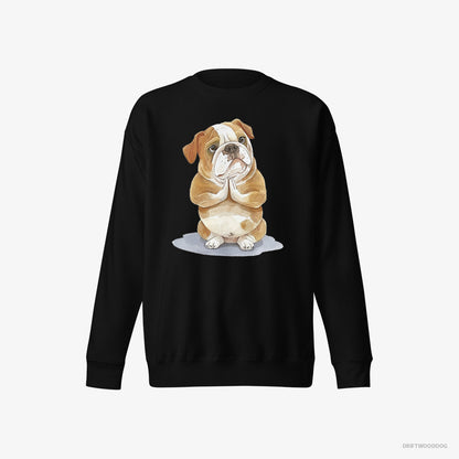 Bulldog Sweatshirt – Women Black Sweatshirt Eco-Friendly – Doing Yoga (on White Background)