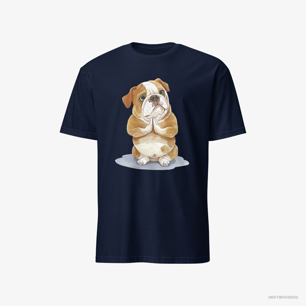 Bulldog T-Shirt – Men Navy T-Shirt Classic – Doing Yoga (on White Background)