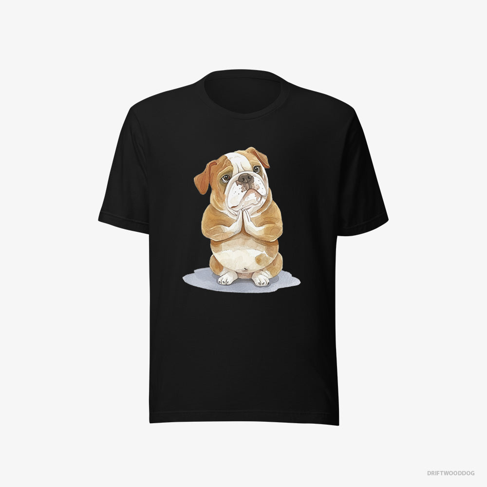 Bulldog T-Shirt – Men Black T-Shirt Eco-Friendly – Doing Yoga (on White Background)