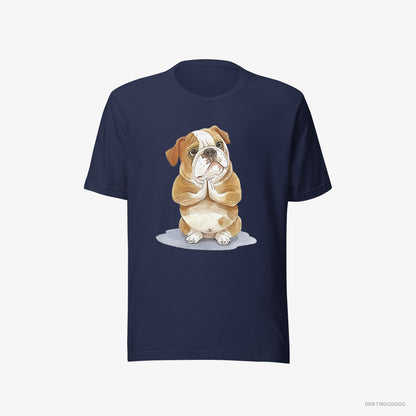 Bulldog T-Shirt – Men Navy T-Shirt Eco-Friendly – Doing Yoga (on White Background)