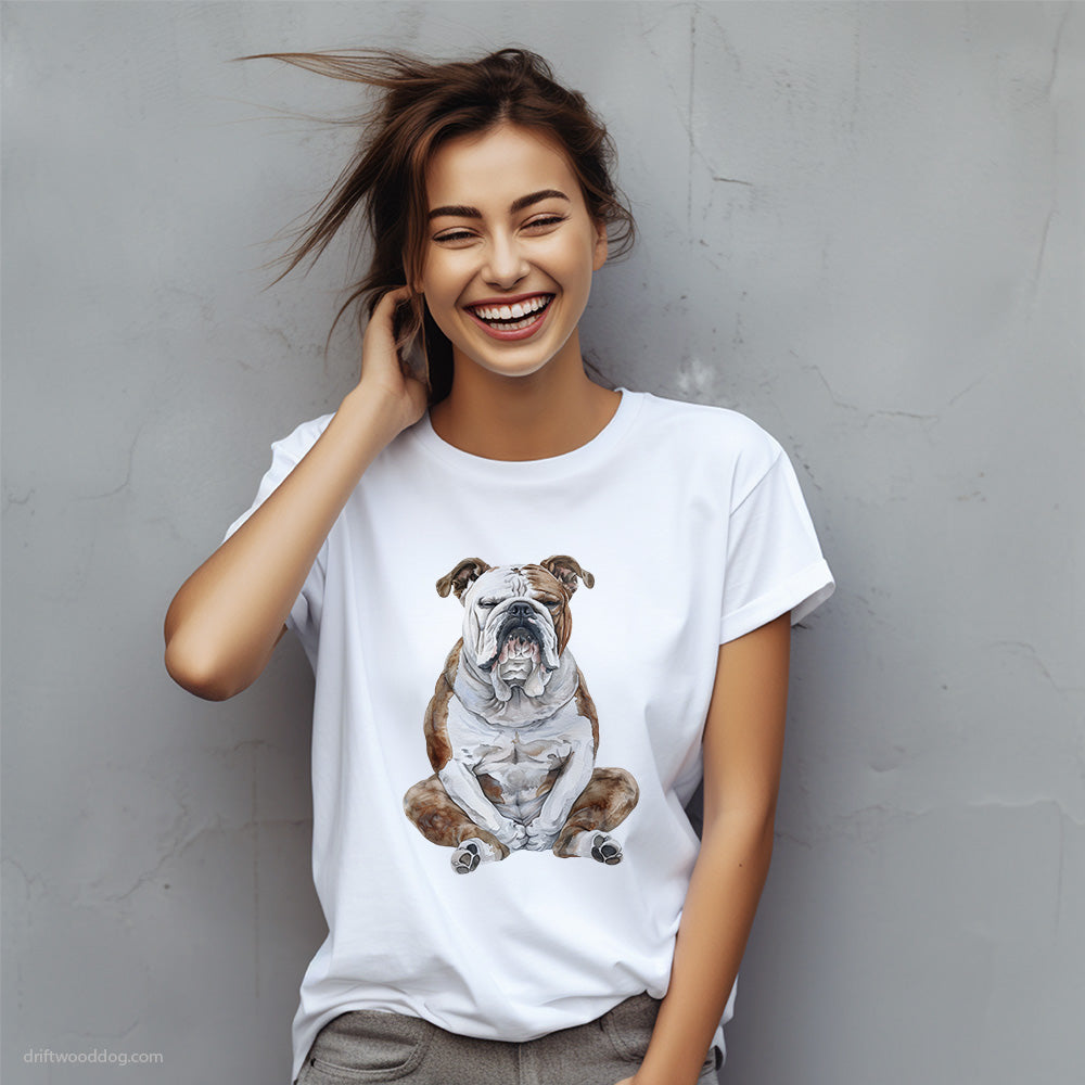 Deep in Thought Bulldog Meditating T-Shirt – Custom Dog T-Shirts for Women