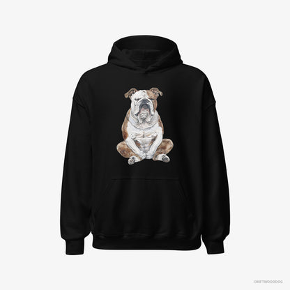 Bulldog Hoodie – Men Black Hoodie Classic – Meditating (on White Background)