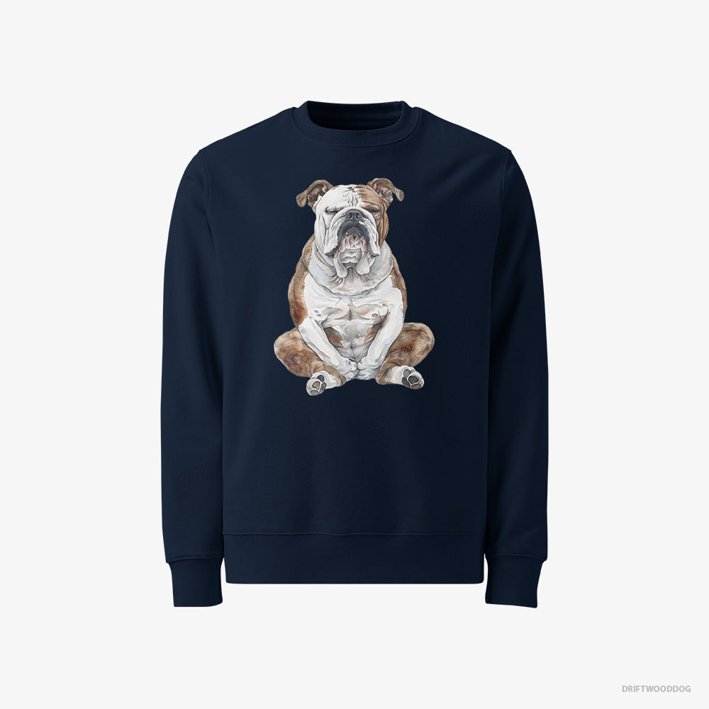 Bulldog Sweatshirt – Men Navy Sweatshirt Classic – Meditating (on White Background)