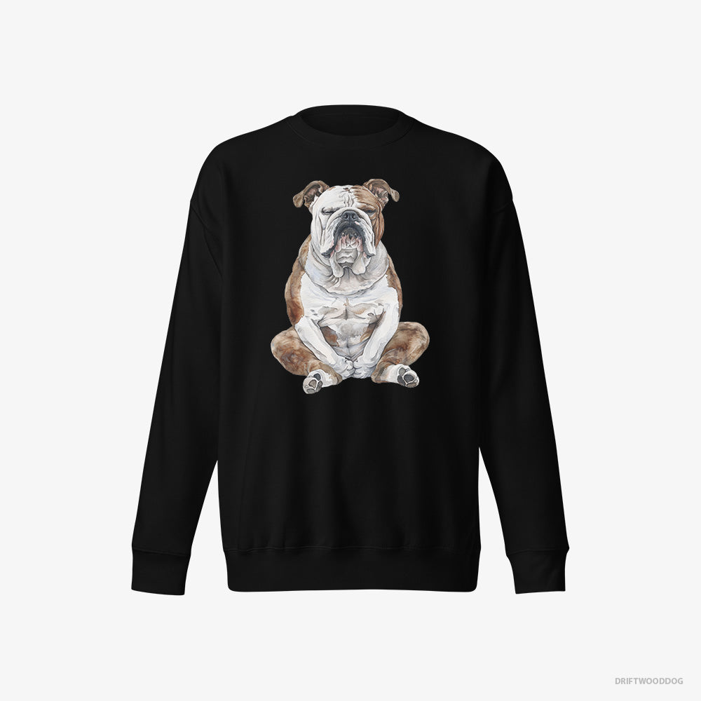 Bulldog Sweatshirt – Men Black Sweatshirt Eco-Friendly – Meditating (on White Background)