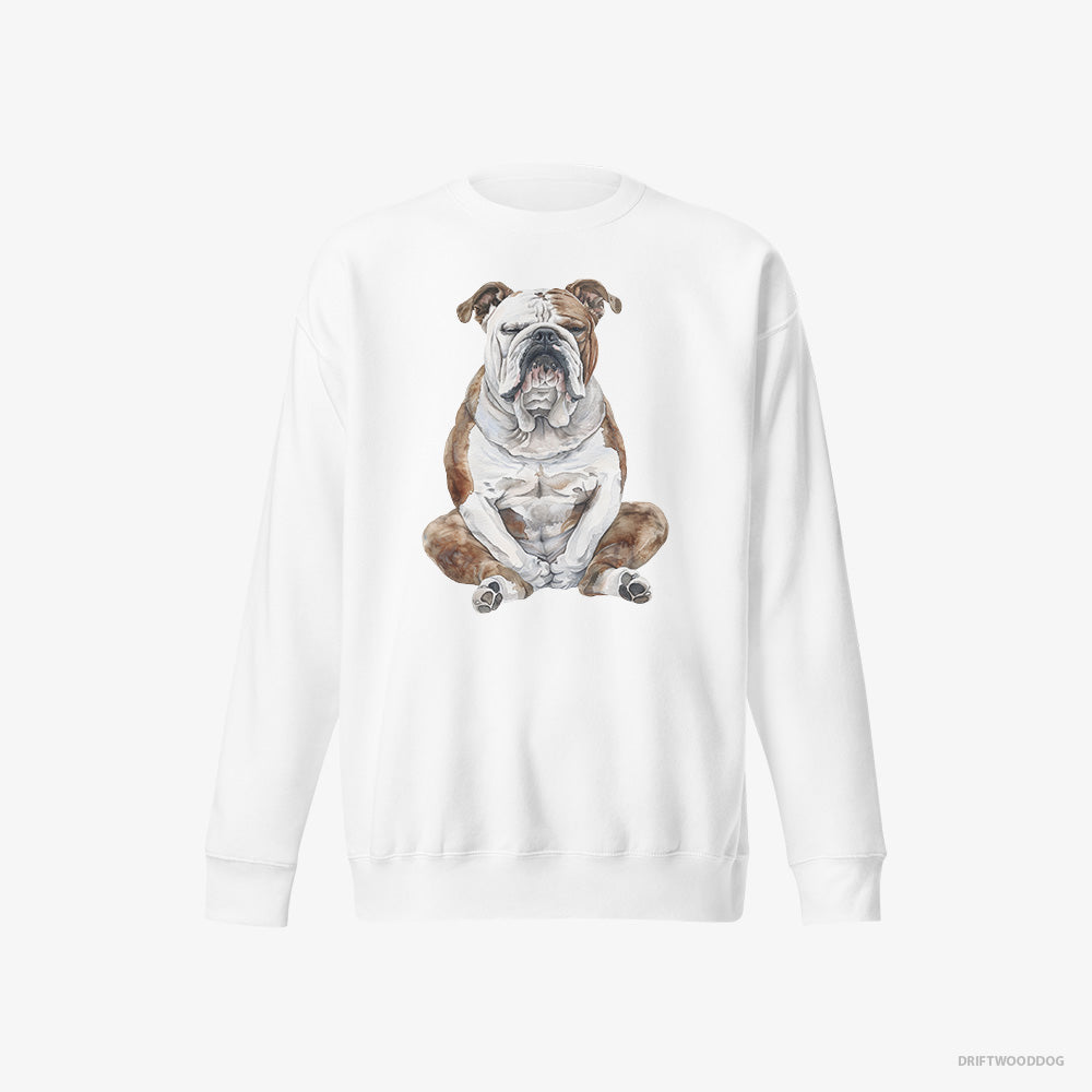 Bulldog Sweatshirt – Men White Sweatshirt Eco-Friendly – Meditating (on White Background)