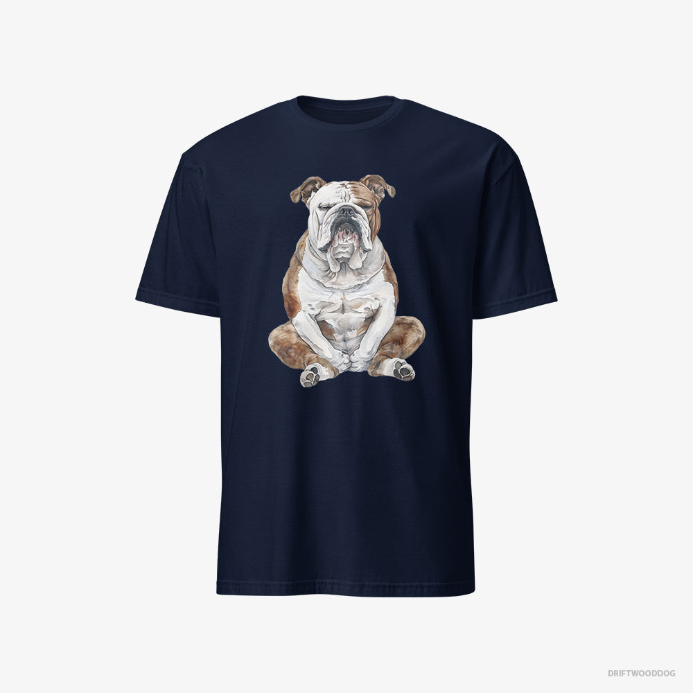 Bulldog T-Shirt – Men Navy T-Shirt Classic – Meditating (on White Background)