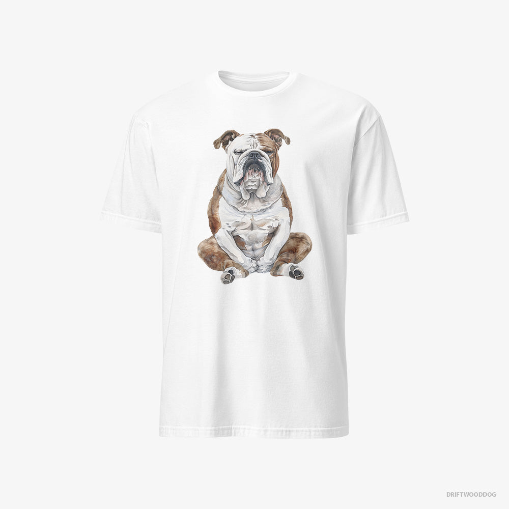 Bulldog T-Shirt – Men White T-Shirt Classic – Meditating (on White Background)