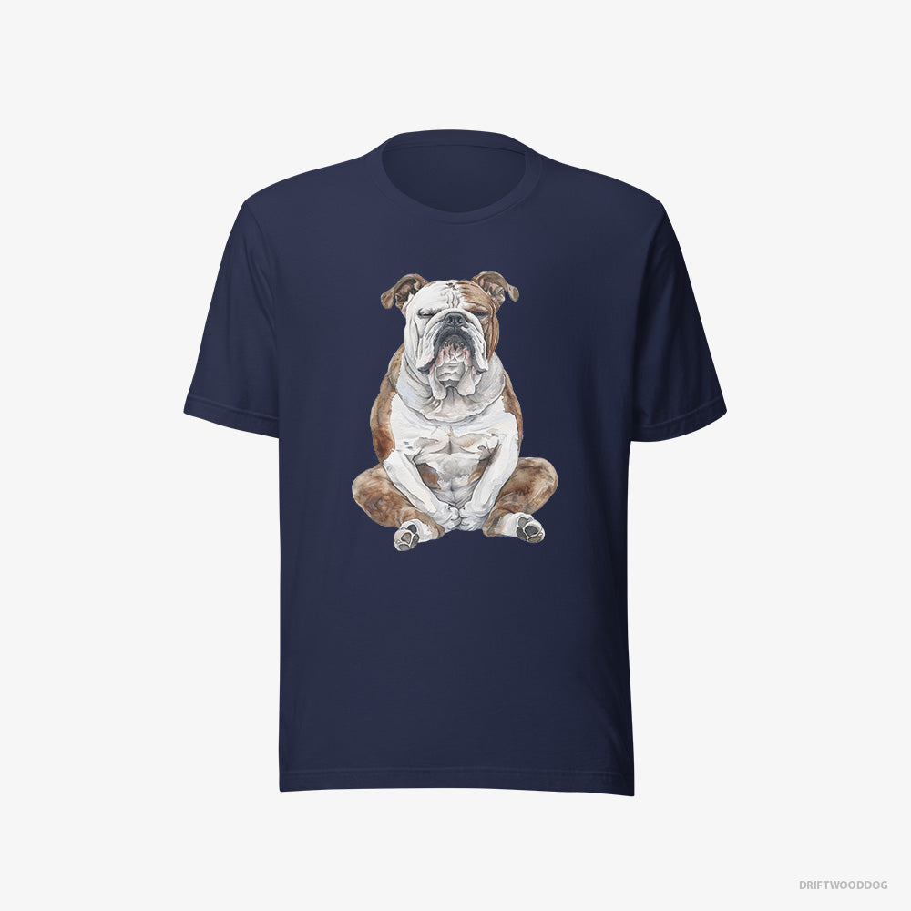 Bulldog T-Shirt – Men Navy T-Shirt Eco-Friendly – Meditating (on White Background)