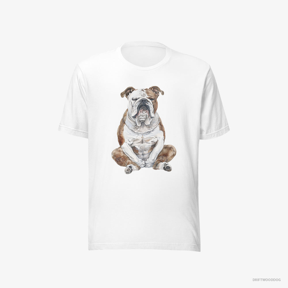 Bulldog T-Shirt – Men White T-Shirt Eco-Friendly – Meditating (on White Background)