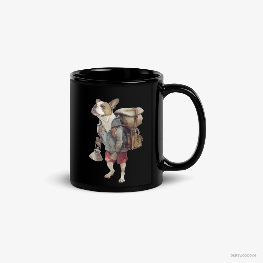 Bulldog Exploring with a Backpack – Mug Black – Classic