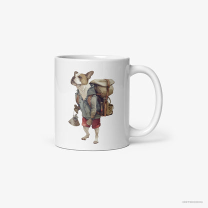 Bulldog Exploring with a Backpack White Mug