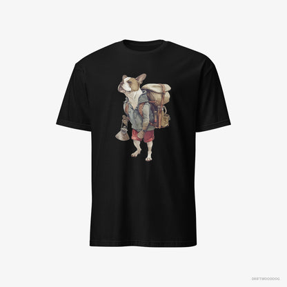 Bulldog Exploring with a Backpack Black T-Shirt