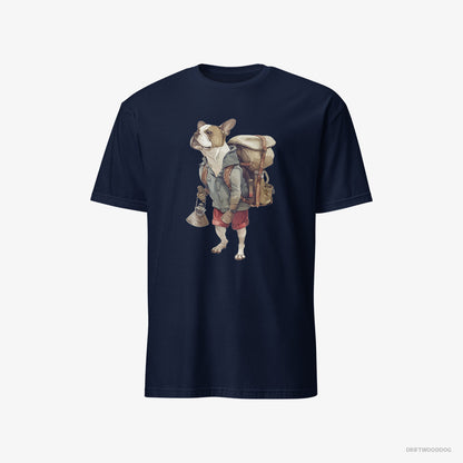 Bulldog Exploring with a Backpack Navy T-Shirt