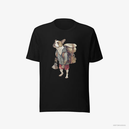 Bulldog Exploring with a Backpack Black T-Shirt