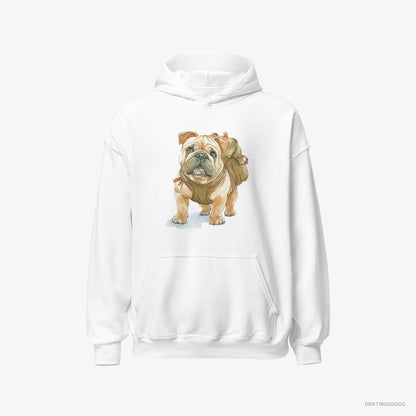 Bulldog Hoodie – Women White Hoodie Classic – Ready for Hiking (on White Background)